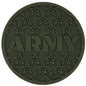 Army Coaster. Made in USA with green PETG plastic. Army centered in all caps, surrounded by stars. Empty space is heavily recessed to capture condensation.
